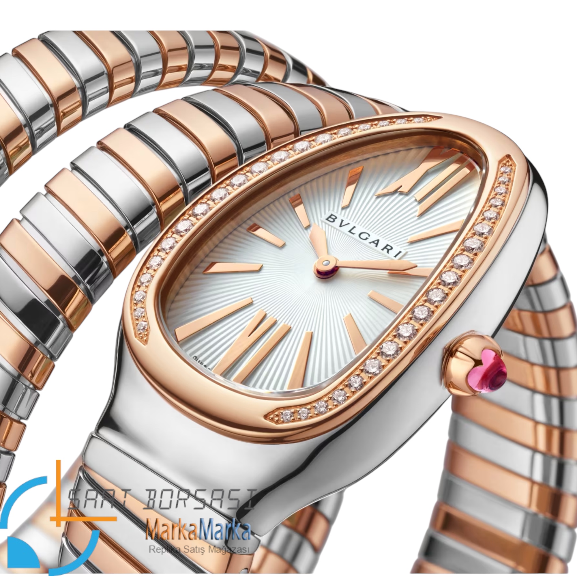 MM0074- Bvlgari Serpenti Tubogas Double Spiral Silver/Rose -35mm