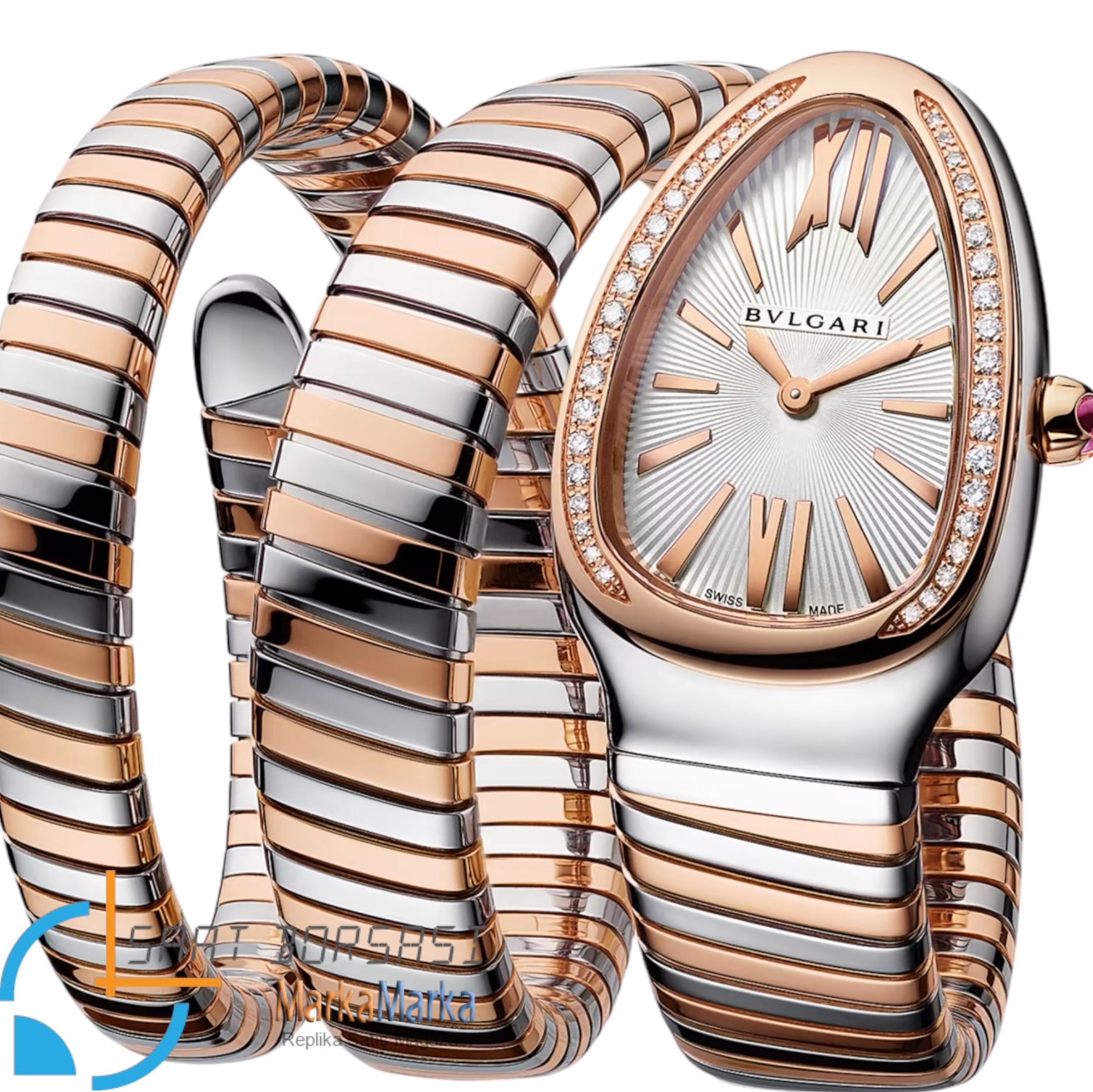 MM0074- Bvlgari Serpenti Tubogas Double Spiral Silver/Rose -35mm