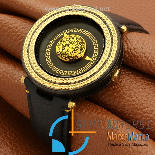 MM1322- Versace Siyah Kadran Gold Kasa Deri Kordon