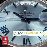 ETA109- Rolex Day-Date 40 Platinum Ice Blue Quadrant Motif Roma (3255 ETA Saat)